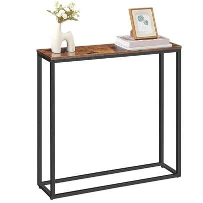 Slim Console Table For Hallway – Narrow Sofa Table For Small Spaces, Industrial Design With Metal Frame, Rustic Brown Finish – Entryway, Living Room, Or Bedroom
