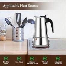 Stovetop Espresso Mocha Stainless Steel Greca Coffee Maker Classic Cafe Makers Suitable For Induction Cookers Ceramic Stoves Tummy - Silver - View 4