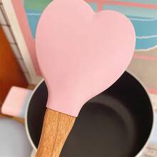 Espátulas de madera en forma de corazón, utensilios de cocina multifuncionales, cucharas para mezclar, cocinar, hornear y revolver. - Rosa - Ver 3