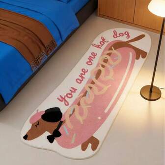 1pc Dachshund Shaped Plush Shaggy Area Rug, Suitable For Bedroom, Living Room, Basket Chair, Vanity, Made Of Polyester, Machine Washable, Cute Dachshund Floor Carpet, Non-Slip Rug