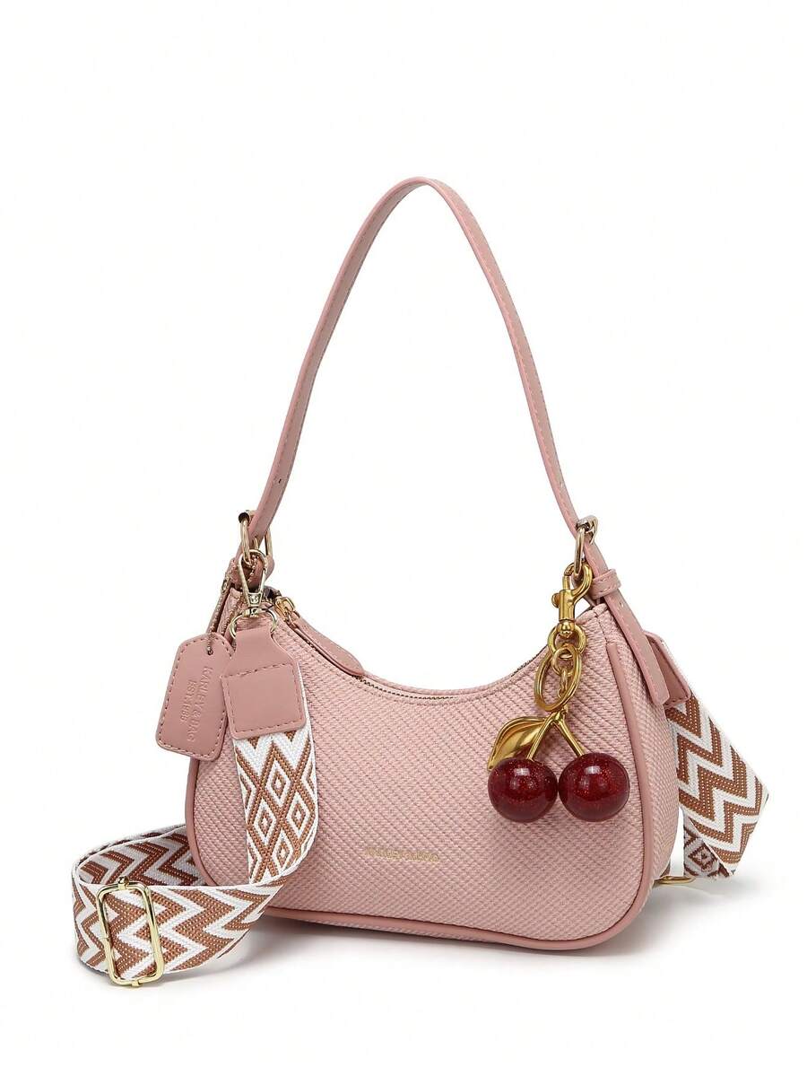 2025 Neue Mode klassisch vielseitige Buchstaben Grafik Dekor einfarbig PU Leder Schultertasche/Umhängetasche, geeignet für Einkaufen, faltbar