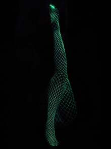 1 Pair Women's Sexy Luminous Fishnet Pantyhose, Glow-In-The-Dark Stockings (Requires Light Exposure) - White - View 2