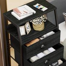 Space-Saving Storage Combo: Fabric Cabinet With 4 Drawers & Built-In Nightstand - Ideal For Flats & Small Spaces - 黑色 - 查看 5