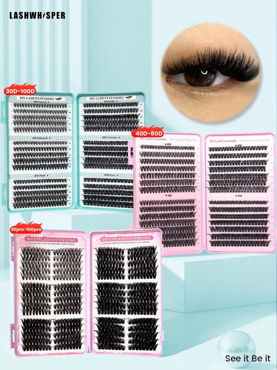 560pcs/600pcs Delicate Cluster False Eyelashes, DIY Individual Lashes, Natural D Curl 9-16mm, Ultra-Soft Lash Stems, Reusable 30D/40D/50D/60D/80D/100D - Multicolor - View 1