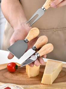 1 Set Wooden Style Multi-Purpose Cheese Knife Set Wooden Handle Butter Spatula Kit Suitable For Cheese/Butter/Jam/Cake And Other Ingredients With Storage Case Convenient & Practical For Wedding Gift/Valentine's Day Present/Mother's Day Kitchenware Gift/New Year Kitchen Upgrade Household Kitchen Gadget Set - Multicolor - View 3