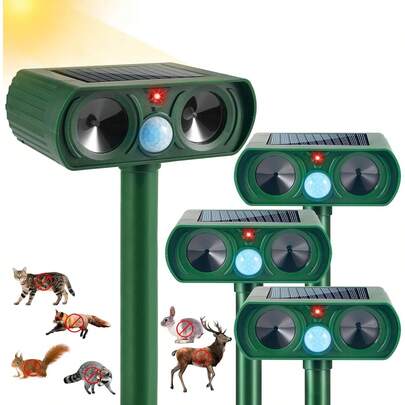 4 Pcs Solar Ultrasonic Animal Repellent - Outdoor Deer Cat Squirrel Rabbit Raccoon Deterrent, PIR Motion Sensor Animal Repeller For Garden Yard