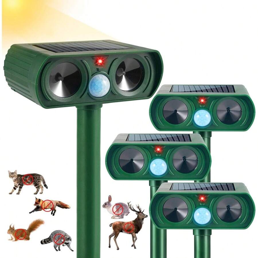 4 Pcs Solar Ultrasonic Animal Repellent - Outdoor Deer Cat Squirrel Rabbit Raccoon Deterrent, PIR Motion Sensor Animal Repeller For Garden Yard - Green 4pack - View 1