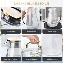Glass Pitcher With Lid - 2L/67oz Gold Water Pitcher With Handle, Heat Resistant Borosilicate Carafe For Hot & Cold Beverages, Iced Tea, Coffee, Sangria, Juice & Milk, Fridge & Dishwasher - Gold - View 6