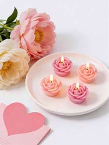 4 Pieces /Set Of Rose Scented Candles, Each Box Contains Four, Pink, Purple, Champagne, White Flower Candles, Lavender Fragrance, Rose Fragrance, Home Decoration, Valentine's Day Gift, Wedding Decoration, Party Table Decoration, Candle Ornaments On The Table, Christmas Gift, Gift For Friends Suitable For Any Occasion: Christmas, Birthday, Mother's Day, Father's Day, Anniversary Gifts, Thanksgiving Day, Valentine's Day - Multicolor - View 3