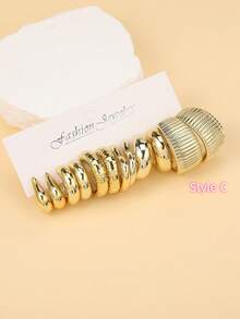 6PAIRS-18PAIRS New Fashion Plastic Material With Golden-Plating Geometric Earring Set, Exaggerated Personalized, Suitable For Women's Daily Wear In All Seasons - Gold - View 4