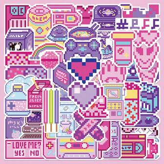 48pcs Pixel Art Cartoon Doodle Stickers For Notebook, Laptop, Planner, Phone Case, IPad, Water Bottle, Decorative Sticker Set