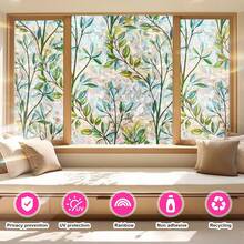 1pc Classic Green Leaf & Crescent Moon Pattern Privacy Window Film, Heat Insulation & Sun Blocking Static Cling Glass Cover. Features Shatterproof Adhesion, Suitable For Cabinet, Living Room Glass, Home And Office Use. - White - View 5
