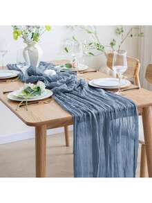 1pc 90*180/300/400cm Olive Green Bali Gauze Table Runner, Crinkle Texture Table Runner, Farmhouse Wedding Decor, Suitable For Christmas, Party, Wedding, Home Decoration, Dining Table Center Piece - Solid Color - View 6