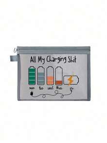 Bolsa organizadora multicolorida em tela com tema "Todos os meus carregadores", bolsa transparente com zíper para guardar cabos de carregamento, cosméticos, lanches e medicamentos. Bolsa portátil em tela para organização diária, viagens e para presentear entusiastas de tecnologia. Bolsa de armazenamento funcional em tela, ideal para organizar cabos, acessórios, lembrancinhas, presentes de aniversário, presentes de Natal e presentes de Páscoa. - Multicolorido - Ver 12