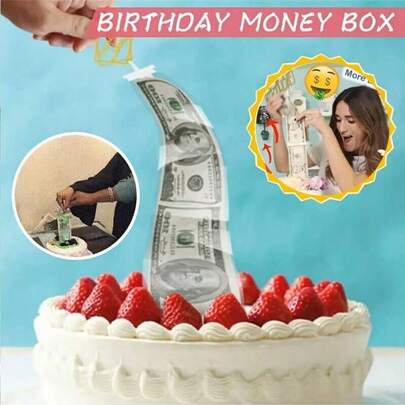1pc Coin Surprise Box - Wedding, Birthday And Graduation Cake ATM Piggy Bank - Unique Decorations For Birthday Party, White Cake Money Pull Box, PP Material, Birthday Baking Decor, Cake Pull, Baking Decor