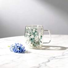 1/2/4pcs Double-Layer Glass Coffee Mugs With Handles, Floral Infuser Glass Cups, Reusable, Insulated, For Coffee, Milk Tea, Cold/Hot Drinks, Cappuccino, Tea Bags. Unique Birthday, Christmas Gifts.