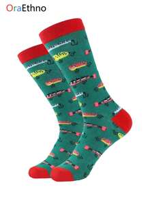 1 par de calentadores de pierna de media pantorrilla con diseño unisex de elementos de construcción y boxeo, calentadores de pierna casuales de moda, gran regalo para entusiastas de los pasatiempos - Multicolor - Ver 7