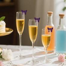 8Pcs Acrylic Wine Glass Tags Purple Butterfly Pink Bowknot Cat Rose Pink Cherry Blossoms Drink Markers For Cups Reusable Blank Drink Charms For Birthday Wedding Party Decoration Accessory - Butterfly - View 4