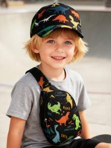 2 piezas Conjunto de gorras de béisbol con estampado de dinosaurios de dibujos animados para niños, disponible en patrón de dinosaurio de dibujos animados negro y patrón de dinosaurio espacial de dibujos animados azul, sombrero de sol detallado y fantástico, práctico y ligero, regalo ideal para cumpleaños y vacaciones, adecuado para niños y niñas para uso casual, al aire escolar en primavera y verano - Multicolor - Ver 3