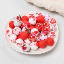40pcs Valentine's Day Theme Acrylic Beads + Silicone Round Beads Set, Bracelet Necklace Jewelry Making, Red Rose/Red Lip/Heart Polka Dot Printed Round Beads, DIY Valentine's Day Gift Accessories - Multicolor - View 7