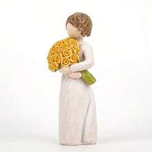 MINGZHANG 1-Piece Resin "Flower-Bearing Figurine" - Intricate Yellow Rose Bouquet Details, Textured Gown Finish, Gentle Home Decor (Warm Sentimental Style),Suitable For Living Room Decoration, Christmas Home Decoration, Adornos Para La Casa,Gifts For Mom - 彩色 - 查看 5