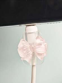 2pcs Pink Bow Universal Lightning (5-14) & Type-C Data Cable Protector - Shock-Resistant, Fashionable Phone Accessory Design - Plastic Material With Cute Bow Decoration, Charging Cable Protector - Multicolor - View 4