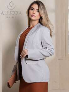 Max Blazer Tailored Luxury Casual Basic Social Sport Elegant Slim Fit Fitted New Release Simple Fabric Faux Pockets Blazer Evening Holiday Wedding Office Daily Birthday Party Formal And Evening Travel Stage And Concert Airport Wear All - 淺灰色 - 查看 3