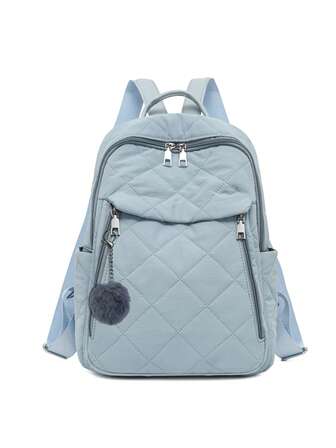 Rhombus Embroidery Women's Fashion Backpack, Blue, Lightweight Female Bag, Backpack, Student Schoolbag