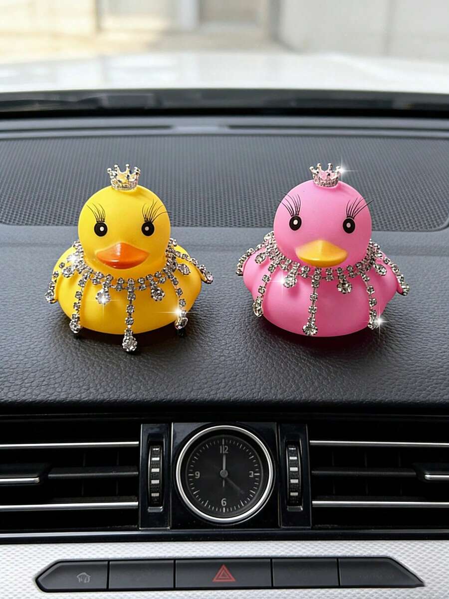 Bling Crown Duck Car Decor, Luxury Rhinestone Tassel Chain Ornament For Women, Dashboard/Screen Decoration - A - View 1
