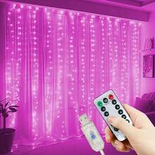 Luces de cadena LED para cortinas con 8 modos, alimentadas por USB, luces para bodas y fiestas, decoración para dormitorio, fiesta de cumpleaños, Eid (control remoto no incluido) - Luz de cortina USB - Ver 11