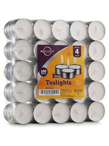 MontoPack Unscented Tea Light Candles 100 Pack | 4 Hours, White, Smokeless, Dripless Small Votive Paraffin Tealights | Long-Lasting For Home, , Weddings, Events, Emergencies | Mini Candles Bulk - 100 包 - 查看 5