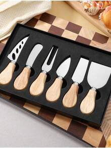 1 Set Wooden Style Multi-Purpose Cheese Knife Set Wooden Handle Butter Spatula Kit Suitable For Cheese/Butter/Jam/Cake And Other Ingredients With Storage Case Convenient & Practical For Wedding Gift/Valentine's Day Present/Mother's Day Kitchenware Gift/New Year Kitchen Upgrade Household Kitchen Gadget Set - Multicolor - View 1
