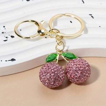 1 Creative And Cute Fruit Diamond-Encrussed Cherry Women's Bag Keychain, Exquisite Car Keychain Pendant