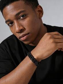 سوار رجالي كلاسيكي بسلسلة كوبية سوداء مرصعة بالماس بعرض 13 مم قطعة واحدة