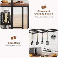 Isla de cocina con almacenamiento, mesa de isla de 42 pulgadas para cocina con asientos, estante de horno de microondas, estante de almacenamiento de 3 niveles para comedor, sala de estar - Marrón - Ver 1