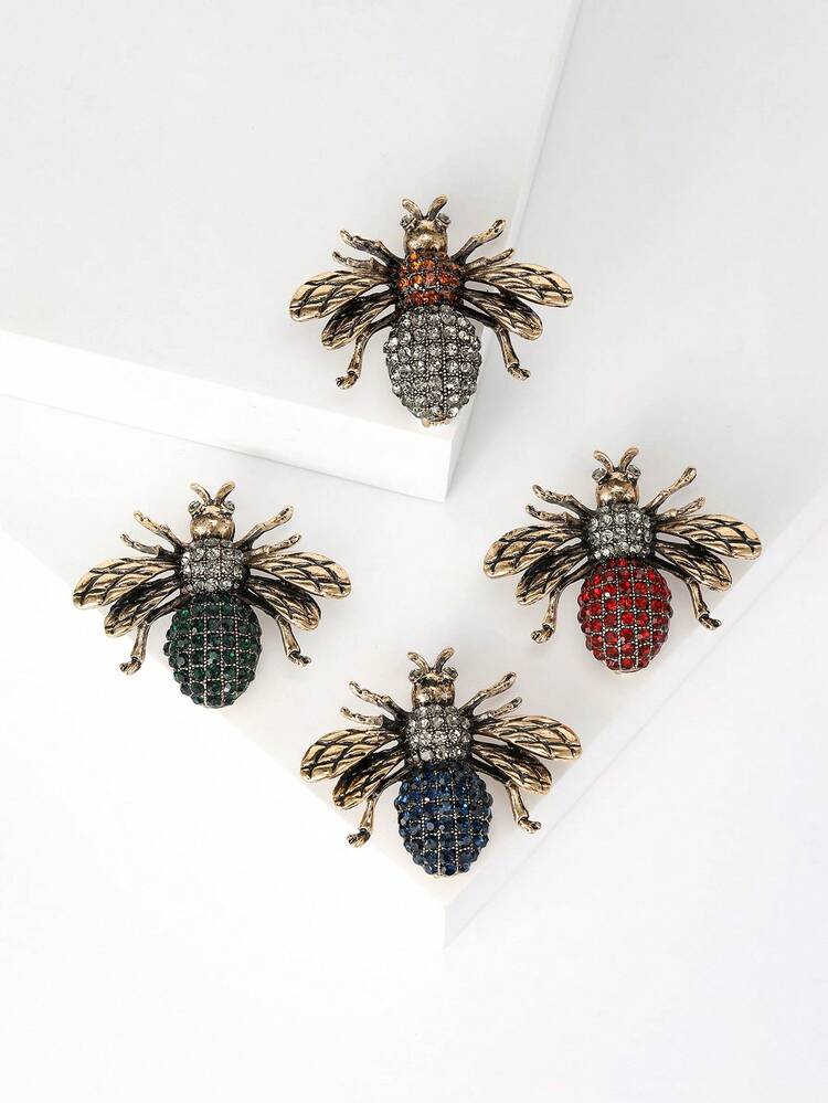 Vintage Enamel Rhinestone Bee Brooches - Fashion Insect Pins For Women Unisex Banquet Clothing Accessories/ Friends Party Badges Gifts - Bee - View 6