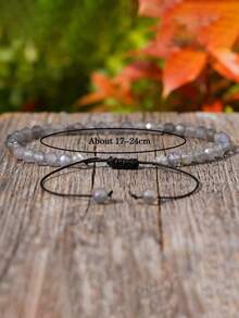 天然月光石水晶极简精致可调节手链 - 多面切割灰色月光石编织饰品，送给拥有神圣女性能量和月亮能量、象征新开始的女性的礼物 - 彩色 - 查看 3