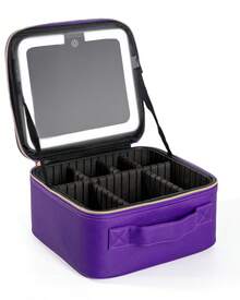 This Makeup Bag Features An LED Mirror With A Built-In Rechargeable LED Light, Adjustable Internal Dividers, Easy-To-Clean Leather, And A Complimentary Makeup Brush Holder. Perfect For Travel, It Can Also Be Used To Store Cosmetics, Toiletries, Or Other Daily Essentials. It Makes An Ideal Gift For Holidays Such As Mother's Day, Valentine's Day, Christmas, And New Year's., Travel, Valentine's Day, Room Decor, Purse Essentials, Makeup Bags For Women, Purse Essential Items, Cruise Essential, Designer Handbags, Basics, Vanity Essentials, Room, Cute Makeup Bag - 紫色 - 查看 9
