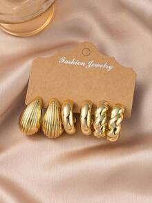 6/18件套厚实金圈形耳环套装，低过敏性厚圆圈形耳环，多款亚克力金耳环套装，时尚百搭ins风，理想的日常佩戴礼物，送给亲朋好友 - 金色 - 查看 9