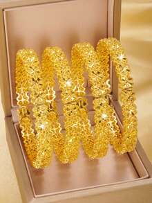 4pcs Set African/Arabic Style Hollow Fashion Bracelet, Gold-Plated Copper Material, Anti-Rust And Non-Fading - Elegant Women's Bracelet, Gold Alternative, Suitable For Daily Wear, Birthday, Party And Ramadan - Gold - View 7