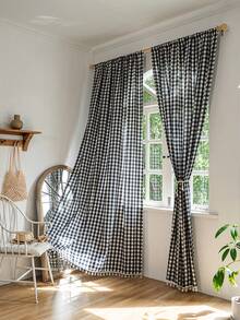 1 st enkel amerikansk rutmönstergardin, lämplig för sovrum, vardagsrum, balkong - röd pläd - Visa 14