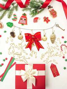 50pcs S-Shaped Metal Wire Hooks For Christmas Ornament Pendant, Christmas Tree Ball Hanging Hooks, Home New Year Party Decor Wholesale, Mini Christmas Decor Hooks, Multifunctional S-Hooks, Christmas Garland - Gold - View 9