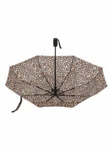 Compact Folding Umbrella, 8 Ribs, Fashionable Leopard Print Design, Durable Iron Frame And Silicone Handle, Fully Automatic Umbrella For Sunny And Rainy Days - Multicolor - View 6