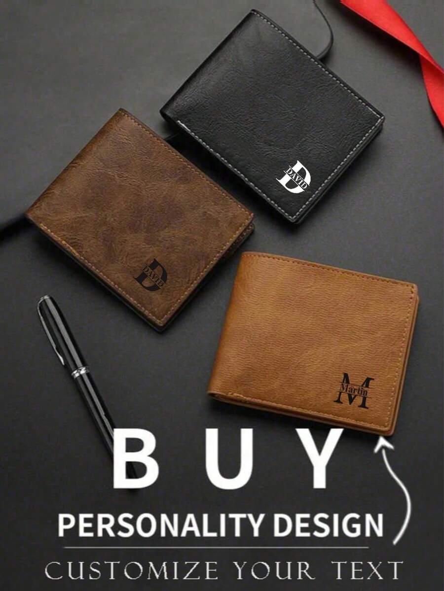 Personalized Wallet And Card Holder, Men's Personalized Wallet, Customizable With Name Or Text, Customized Men's Wallet, Pure Black Foldable Card Holder And Cash Compartment, Customized Letter Combination Gift, Gift For Husband, Father, Boyfriend (Birthday, Anniversary, Graduation) - Compact Personalized Cash Clip