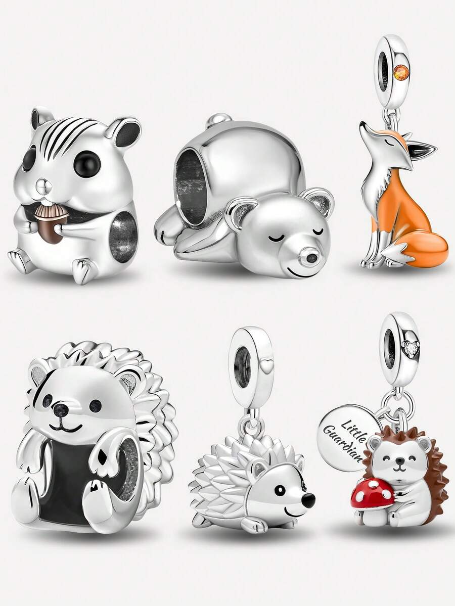 1颗925纯银刺猬珠吊坠，适合DIY手链和女士首饰 - 集合2 - 查看 1