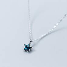Collar de estrella de cinco puntas de diamante azul de alta gama, cadena simple para mujeres, regalo de vacaciones de moda para estudiantes, colgante de estrella - platino - Ver 5