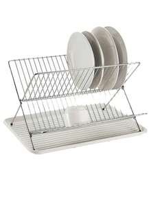 Foldable Kitchen Dish Rack, Home Dish Plate Storage Organizer, Cutlery Drainer - Silver - View 2