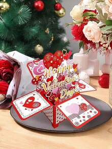 3D立体情人节贺卡套装 - “情人节快乐”贺卡，情人节约会邀请卡，情人节互赠贺卡，可折叠，含迷你贺卡和信封，理想的情人节礼物！3D情人节贺卡，心形设计，梦幻主题，纸艺工艺，附赠信封，适合送给妻子或用于婚礼等特殊场合。 - 彩色 - 查看 2