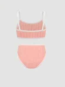 12Pcs Girls Underwear Set Solid Color Elastic Cotton Breathable Girls Tank Top & Triangle Panties Set - Multicolor - View 2