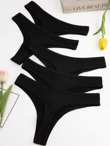 5pcs Women Seamless Breathable Comfortable Thong Panties - Black - View 2